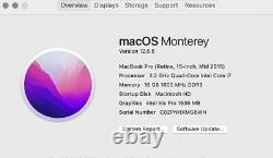 Apple MacBook Pro 15 mid2015 Retina i7 2.2GHz 16GB 256GB Monterey Broken Screen